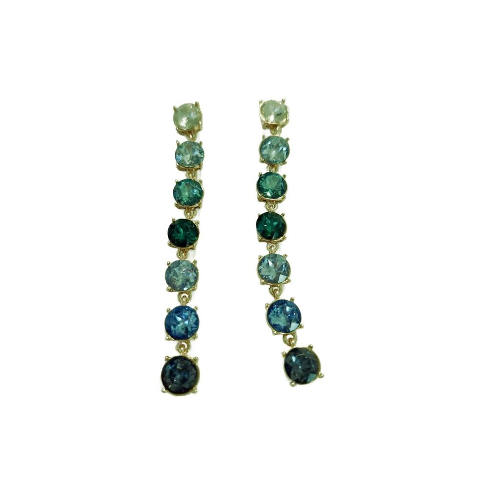 Vintage Y2K Green Ombre Crystal Dangle Drop Earrings, 3.25" Long